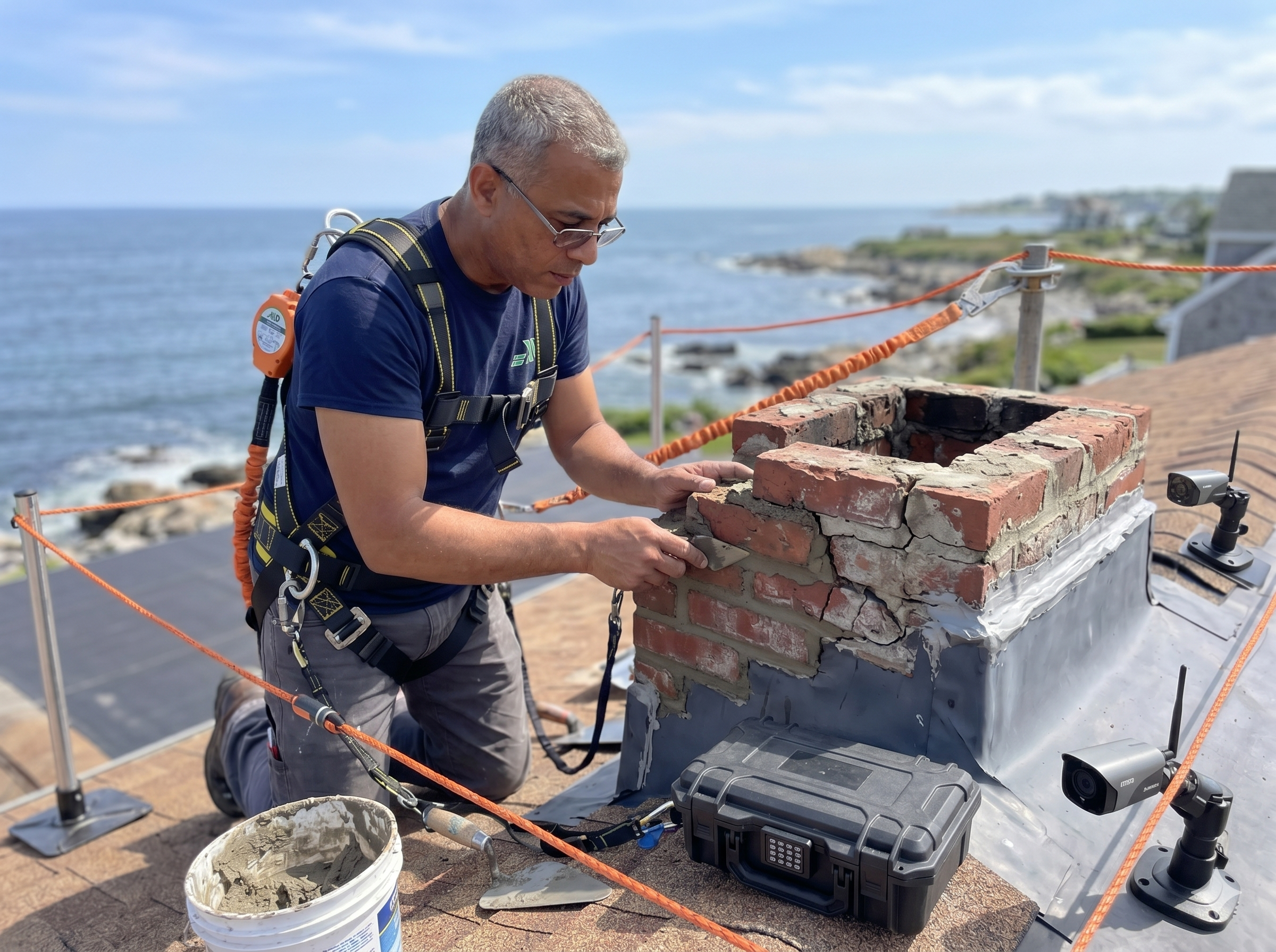 Damaged brick and mortar chimney repair RI