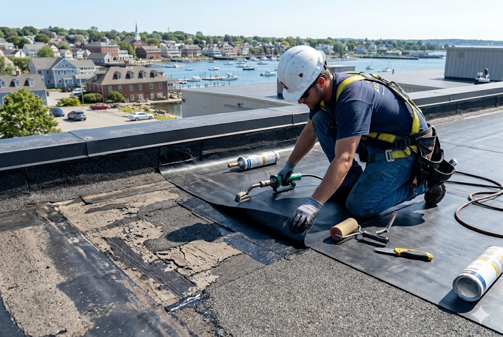 Flat roof repair services, AID roofing, RI